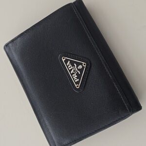 Prada Black Saffiano Leather Trifold Compact Wallet Men